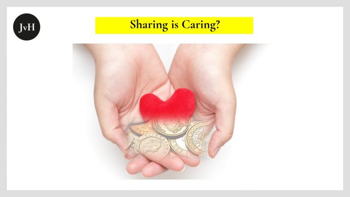 Picture depicting two open hands with a heart lying in them which is covered by coins